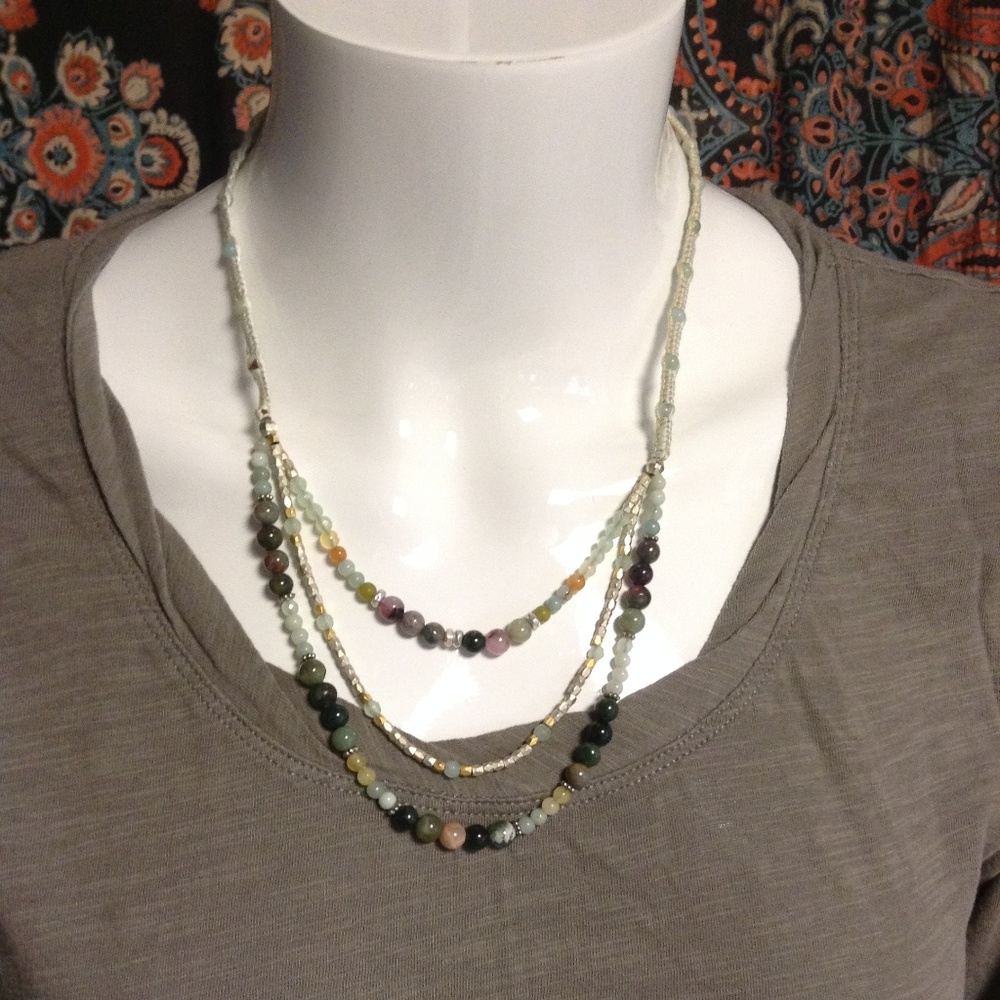 Macrame necklace with silver and natural gem beads